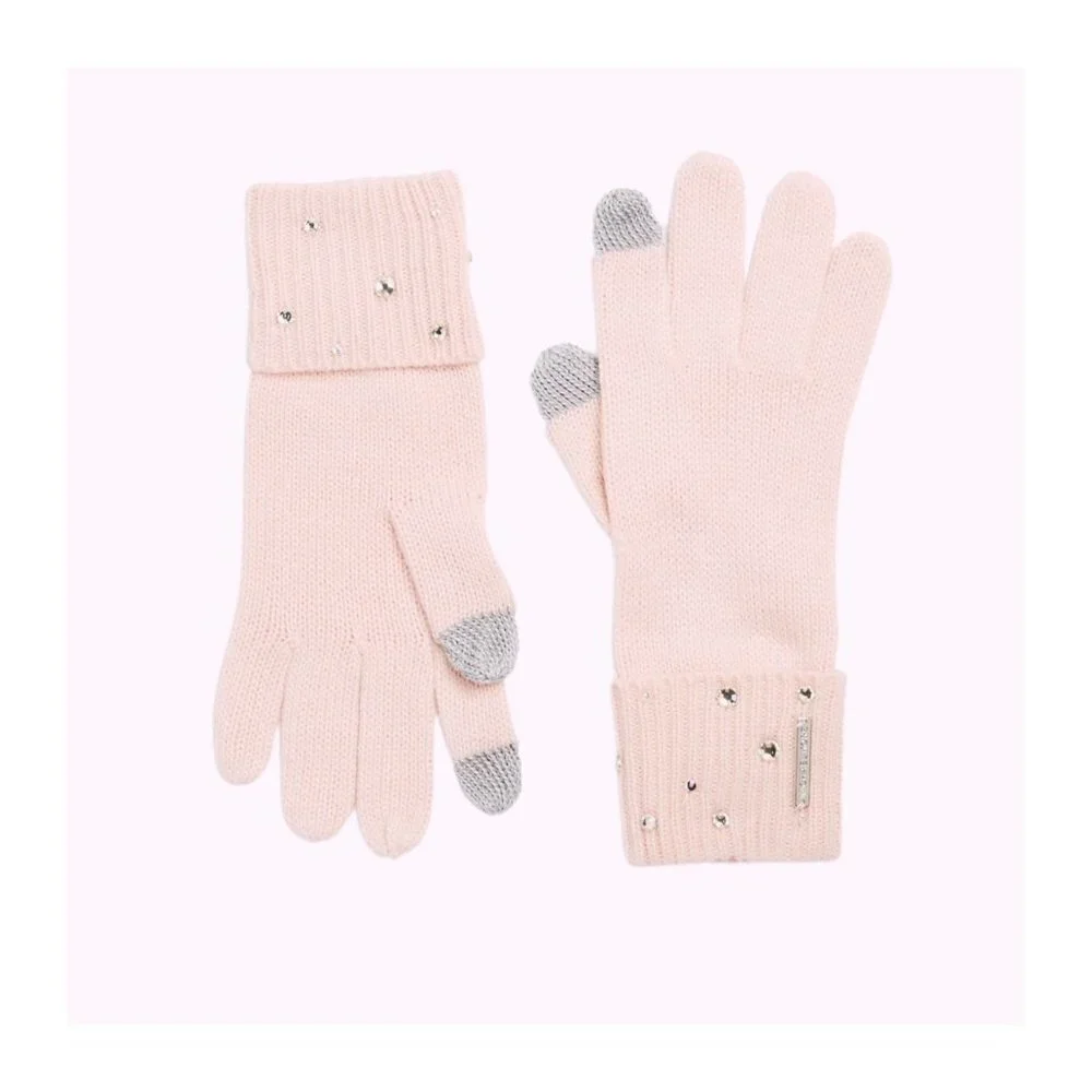 Michael Kors Womens Pink Embellished Ribbed Cuff Tech Touch Knit Gloves New